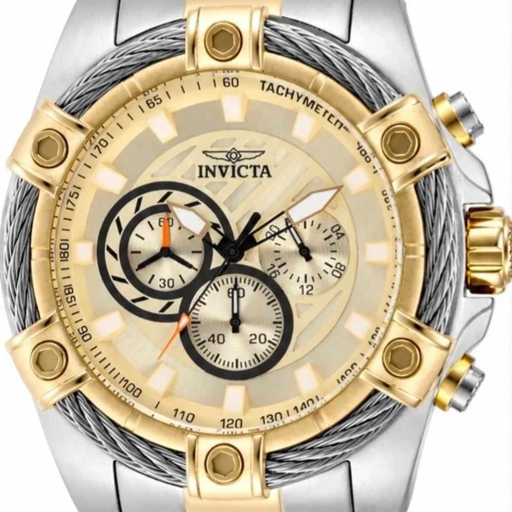 Invicta Bolt Ace Mens Watch 52mm Gold Steel (49747) Black Diver Box Included New